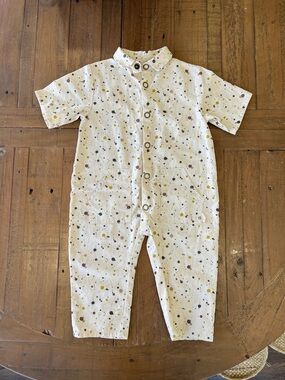 Rylee + cru paint splatter linen blend snap front coveralls 12/18 months romper